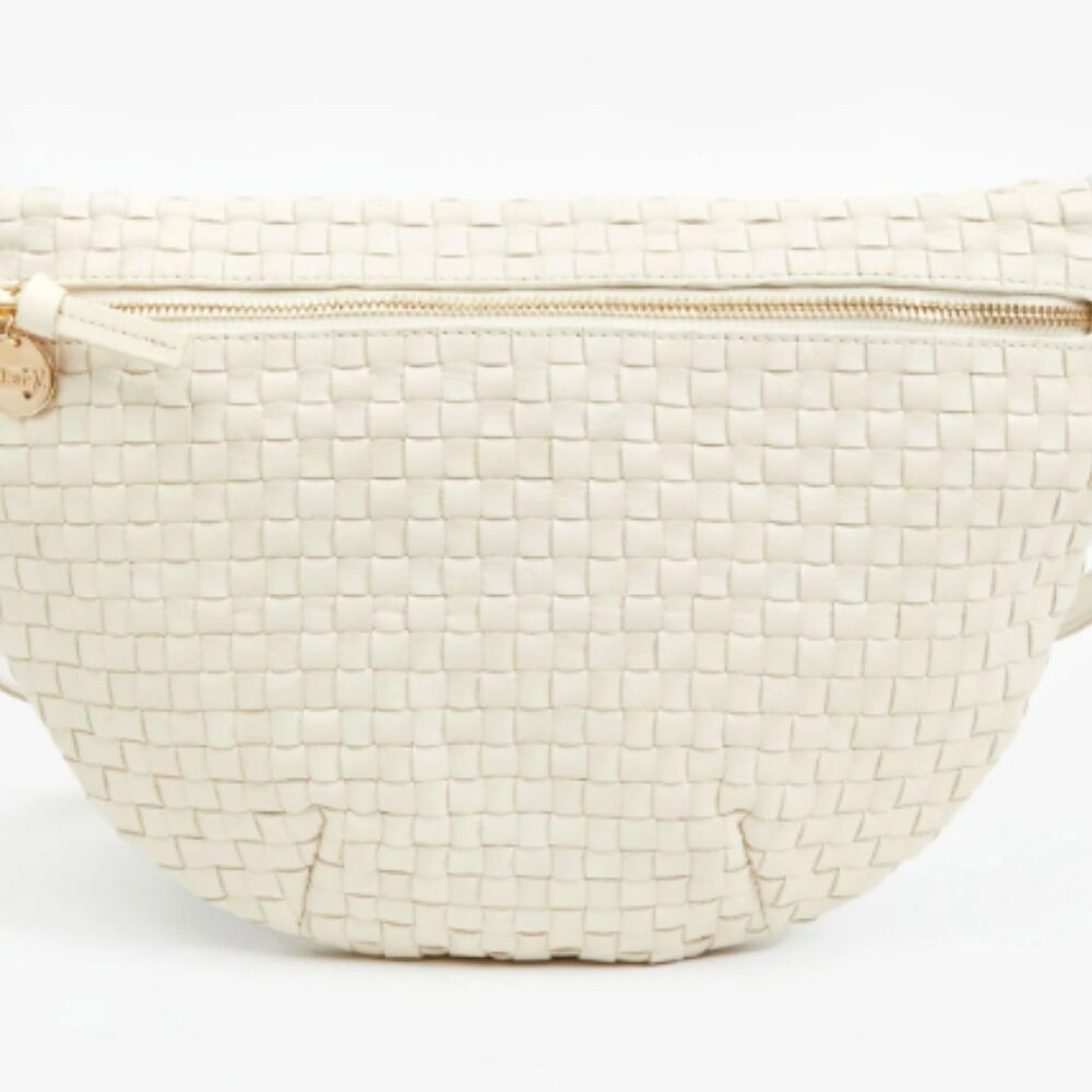 Clare V Grande Fanny, Cream Woven Checker